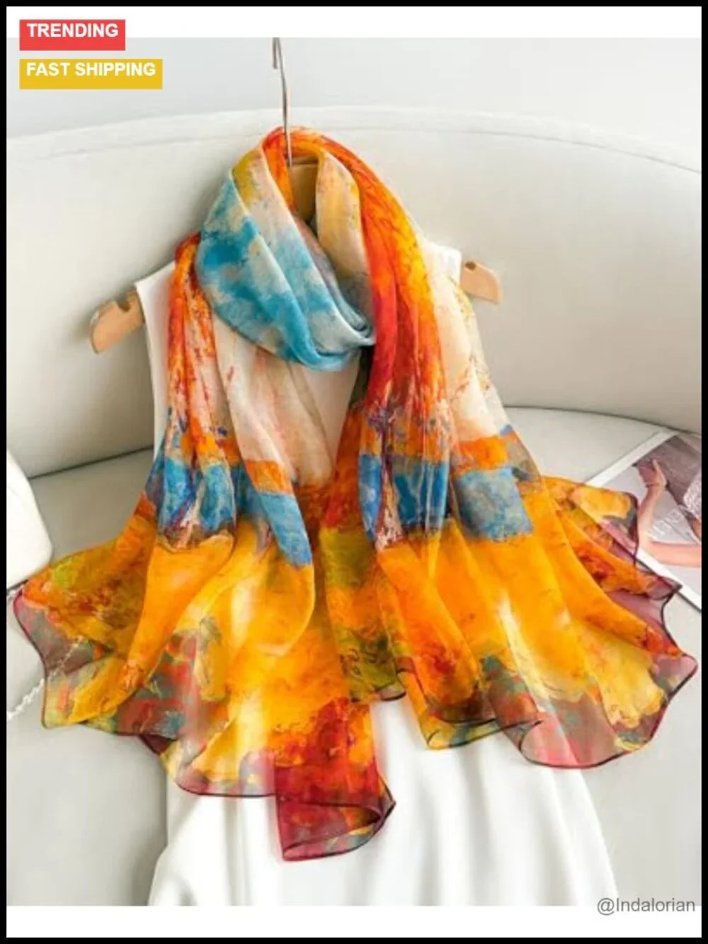 100% Mulberry Silk Scarf, Extra Large Chiffon Shawl Wrap, Lightweight Fashion